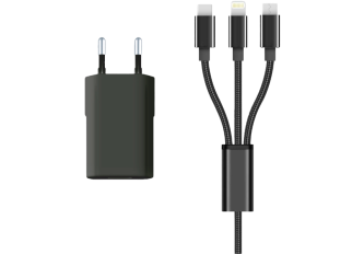 Pack Chargeur Secteur 1A + Cable 3 en 1 Nylon