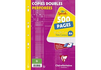 Pochettes de 500 pages Copies doubles perforées 21x29,7 cm 90g   petits carreaux