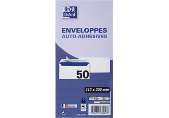 Paquet de 50 Enveloppe auto-adhésive 110x220 80Gx50 Blanc