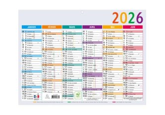 Calendrier multicolore semestriel