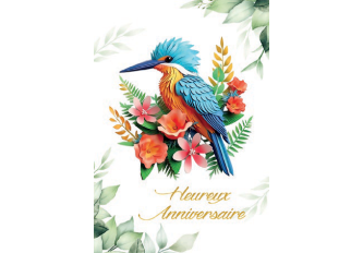 Paquet de 6 cartes anniversaire Oiseau & fleurs