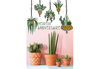 Paquet de 6 cartes double  anniversaire plante