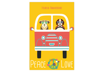 Paquet de 6 cartes double anniversaire Peace & Love