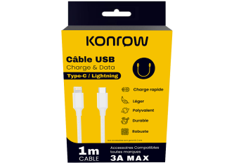 Cable Data - Type C vers Lightning - 1Mètre - Konrow