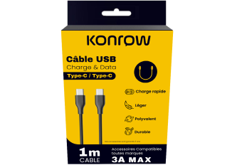 Cable Data - USB-C vers USB-C - 1Mètre - Konrow
