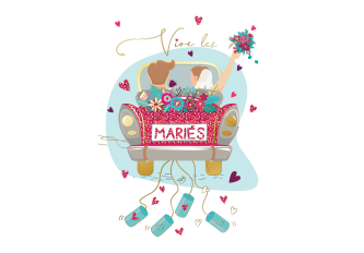 Paquet de 6 cartes Mariage Vive les mariés