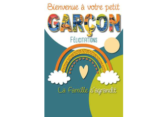 Paquet de 6 cartes double naissance garçon