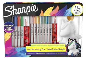 Coffret de 16 marqueurs Sharpie + Tirelire licorne