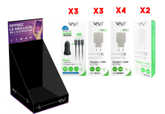 Box de 10 chargeurs assortis + 2 chargeurs et présentoir offerts