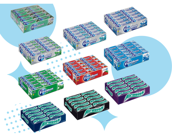 Colis 10 Boîtes Freedent / Airwaves - Gum tablette et dragées - Chewing gum  - Confiserie - Protabac